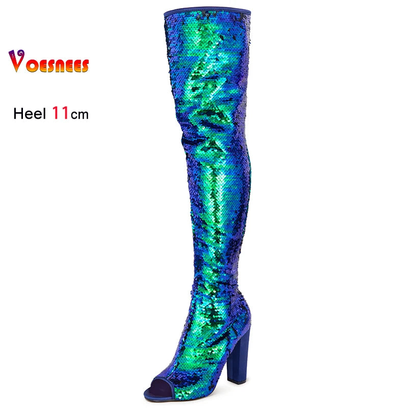 Stardust Thigh-High Heels – Stivali alti glitter donna con tacco 11 cm