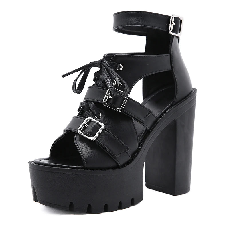 Obsidian Goth Platforms – Sandali donna punk con tacco estremo