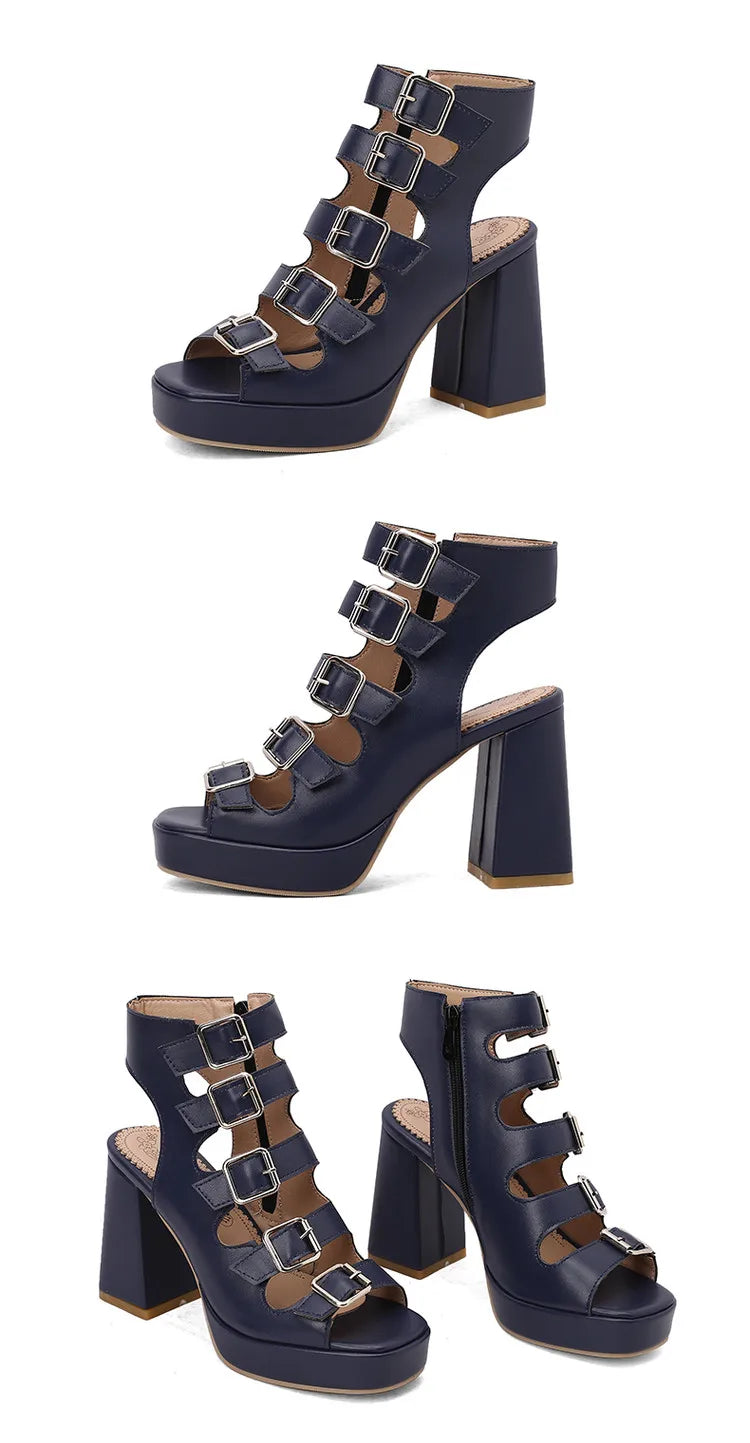 Maverick Buckle Heels – Sandali gladiator con tacco largo e fibbie