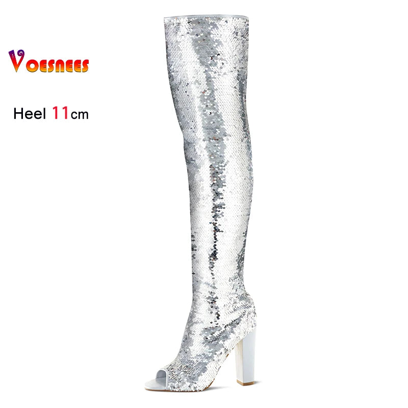 Stardust Thigh-High Heels – Stivali alti glitter donna con tacco 11 cm