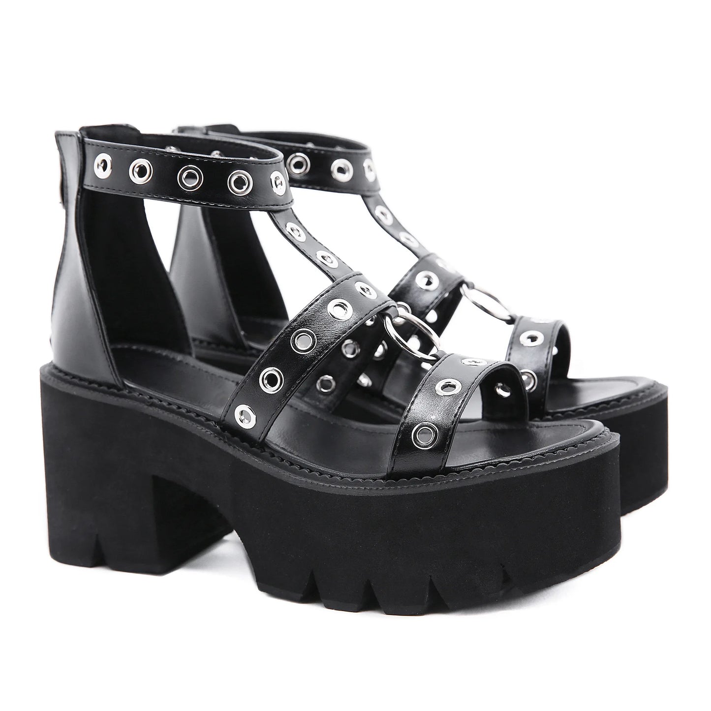 Dark Rebel Eyelet Platforms – Sandali donna gothic con fibbie