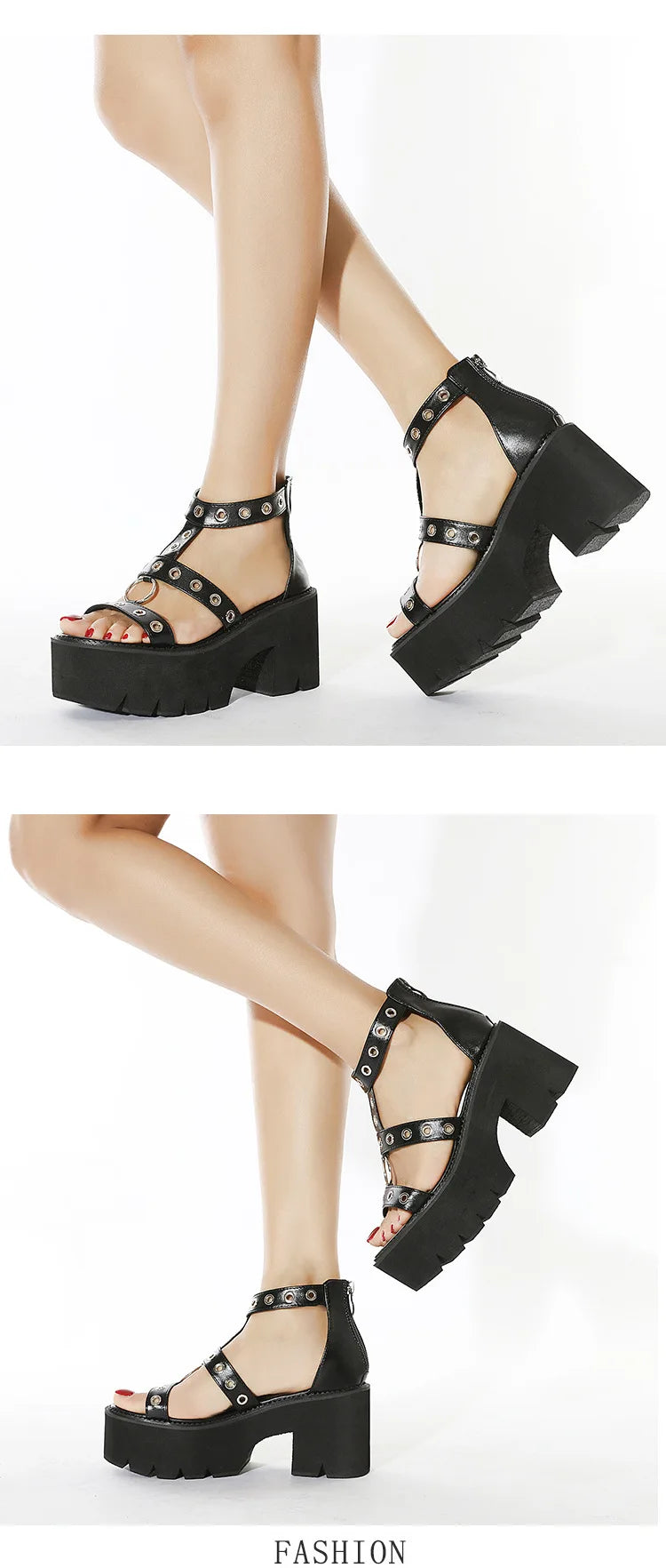 Dark Rebel Eyelet Platforms – Sandali donna gothic con fibbie
