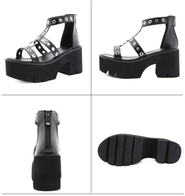 Dark Rebel Eyelet Platforms – Sandali donna gothic con fibbie