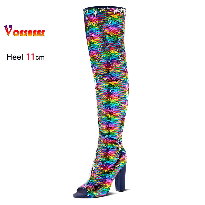 Stardust Thigh-High Heels – Stivali alti glitter donna con tacco 11 cm