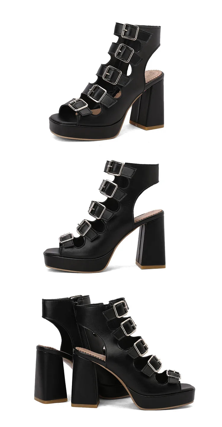 Maverick Buckle Heels – Sandali gladiator con tacco largo e fibbie