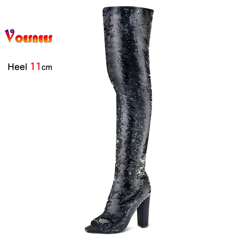 Stardust Thigh-High Heels – Stivali alti glitter donna con tacco 11 cm