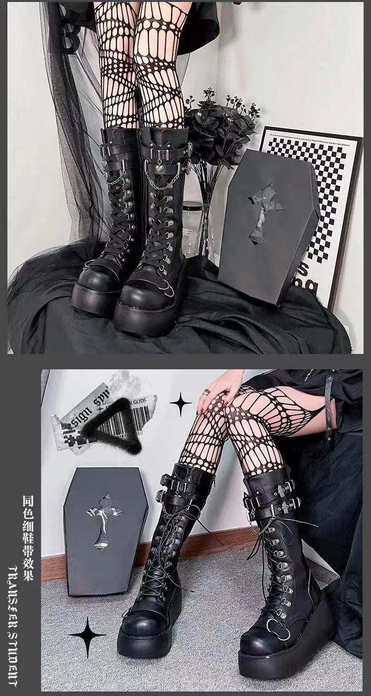 Nightfall Punk Tower Boots – Stivali alti platform donna gothic