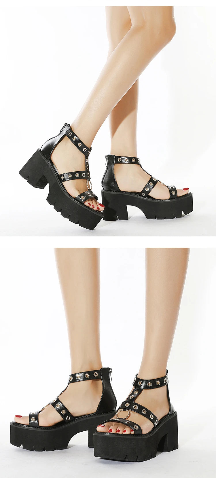 Dark Rebel Eyelet Platforms – Sandali donna gothic con fibbie