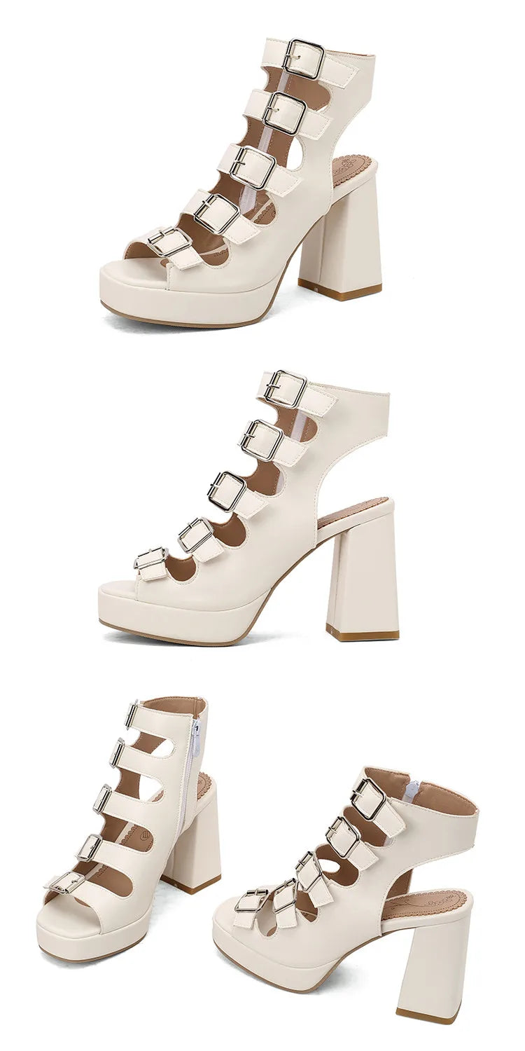 Maverick Buckle Heels – Sandali gladiator con tacco largo e fibbie