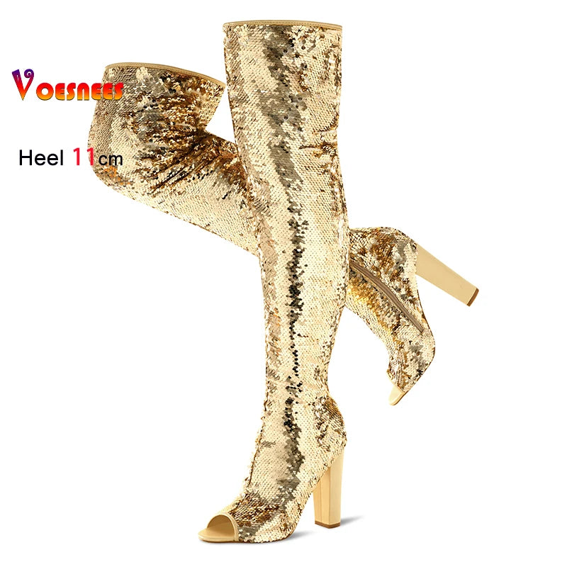 Stardust Thigh-High Heels – Stivali alti glitter donna con tacco 11 cm